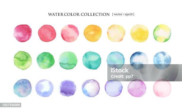 Aquarelle Des Matériaux Ronds Collection De 21 Palettes De Couleurs Vecteurs libres de droits et plus d'images vectorielles de Peinture à base d'eau