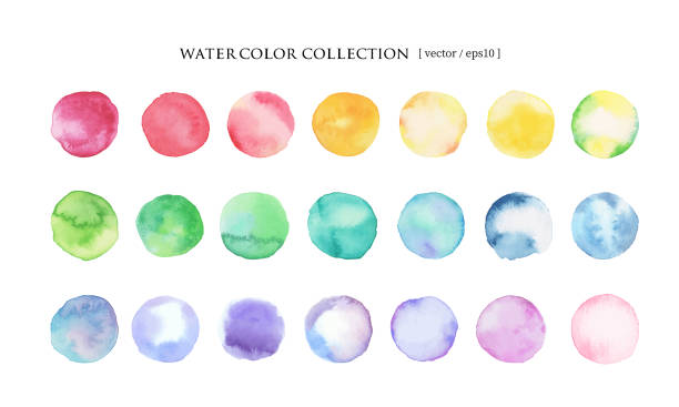 ilustrações de stock, clip art, desenhos animados e ícones de watercolor round materials. collection of 21 color palettes (vector) - blob