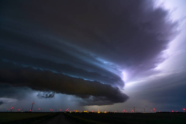 Severe weather with supercell thunderstorm stock photo