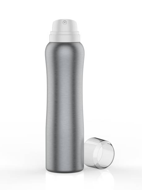 istock Blank aluminum deodorant spray can with open cap for branding and mock up. 1307316984