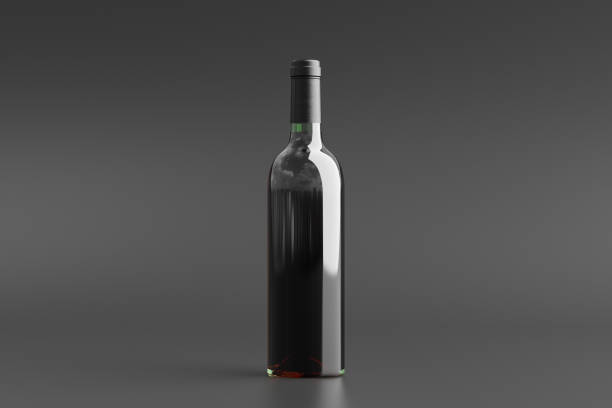 istock Red wine bottle 750ml mock up on black background. 1307319284