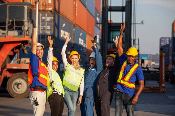 istock Workers Join Hand for Collaboration in the container yard. Business logistic concept, Import and export concept. Workers hands touching and Join Hand for Collaboration for successfully 1307324290
