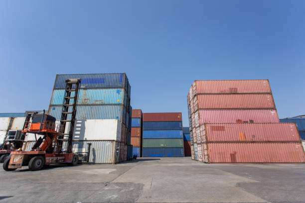 istock Stack of blue containers box. Cargo Freight Shipping of Container Logistics Industry concept. 1307324533