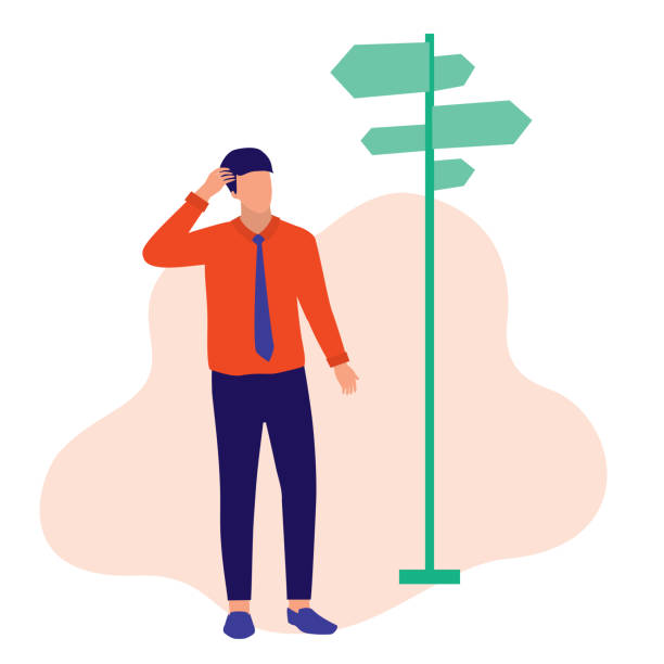Young Man Lost Direction In His Career Path. Business And Career Concept. Vector Flat Cartoon Illustration. Working Adults Choosing Way In Life. road clipart stock illustrations