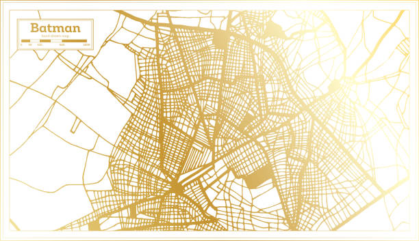 Batman Turkey City Map in Retro Style in Golden Color. Outline Map. Batman Turkey City Map in Retro Style in Golden Color. Outline Map. Vector Illustration. background of the batman stock illustrations