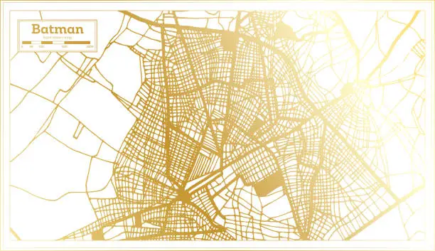 Vector illustration of Batman Turkey City Map in Retro Style in Golden Color. Outline Map.