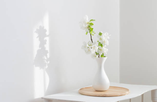 istock white spring flowers in vase on vintage shelf 1307331976
