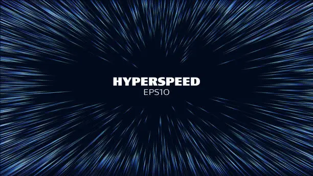Vector illustration of Hyperspeed vector background. Hyper speed hyperspace star travel. Warp speed light futuristic background.