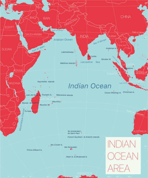 Mapa editable detallado de la región del Océano Índico - ilustración de arte vectorial