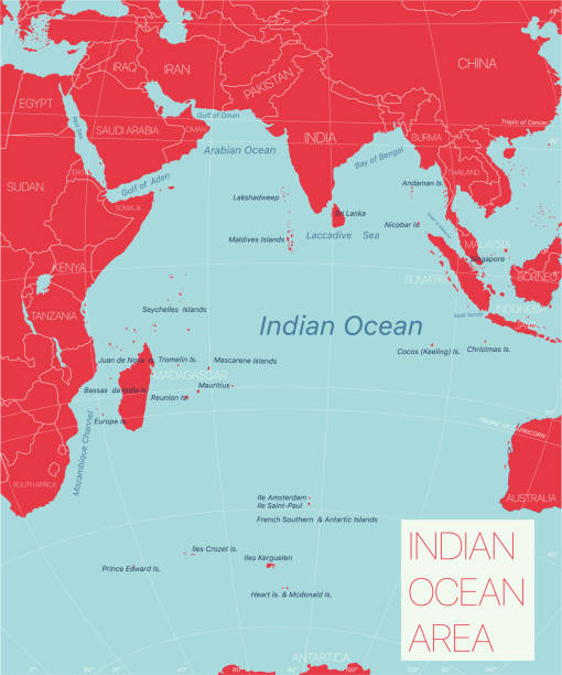 Mappa modificabile dettagliata della regione dell'Oceano Indiano - illustrazione arte vettoriale
