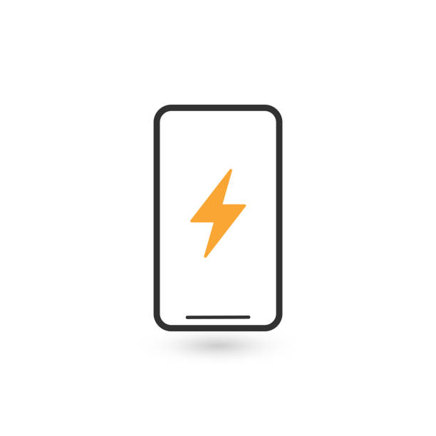istock Mobile power charge lightning electric icon sign. Smartphone power charge symbol. Thin line icon on white background. Vector illustration. 1307338485