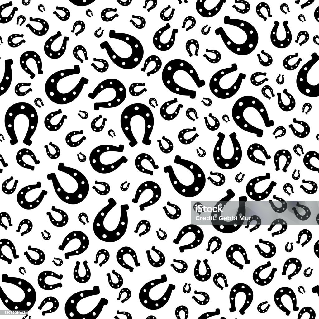 Silhouette of a happy horseshoe. Seamless vector pattern. Endless ornament. Isolated colorless background. Horse shoes. St. Patricks Day. Imitation of ink drawing. Flat style. Silhouette of a happy horseshoe. Seamless vector pattern. Endless ornament. Isolated colorless background. Horse shoes. St. Patricks Day. Imitation of ink drawing. Flat style. Idea for web design, covers, textiles. A repeating symbol of happiness and good luck. Abstract image. Pattern stock vector