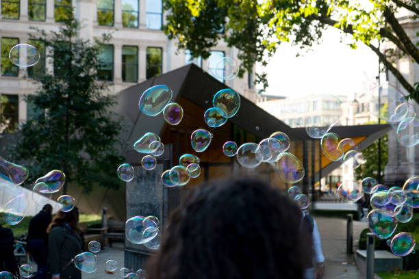 istock Inside passage with roof on the square in London through soap bubbles 1307343850