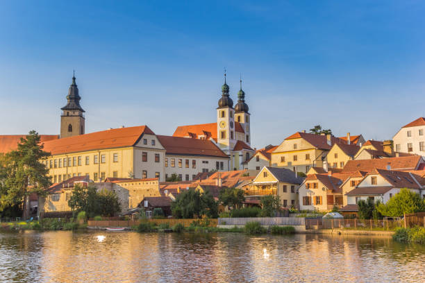 istock Skyline of historic town Telc in the evening light 1307343877