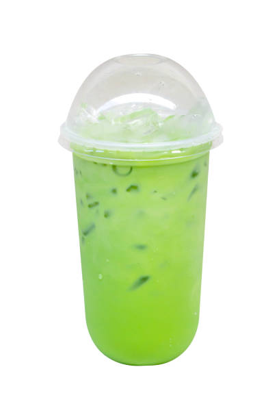 istock iced milk green tea in plastic cup 1307343888