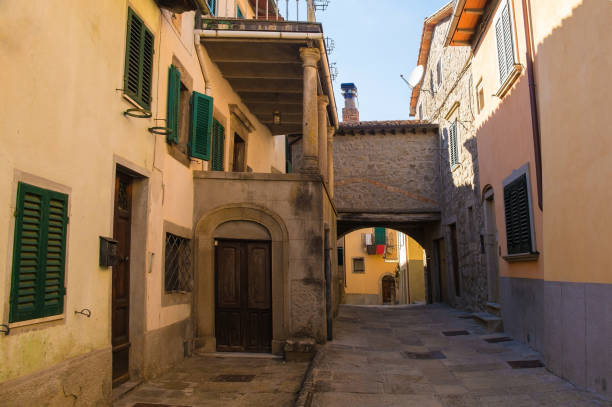 Street in Santa Fiora, Tuscany A street in the historic medieval village of Santa Fiora in Grosseto Province, Tuscany, Italy crete senesi photos stock pictures, royalty-free photos & images