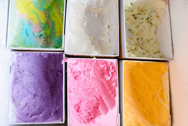 istock ice cream scoop, colorful ice cream in box 1307344013