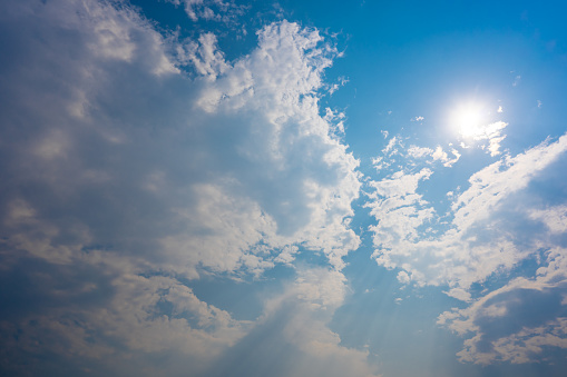 Sky blue or azure sky and clouds is bright white background.