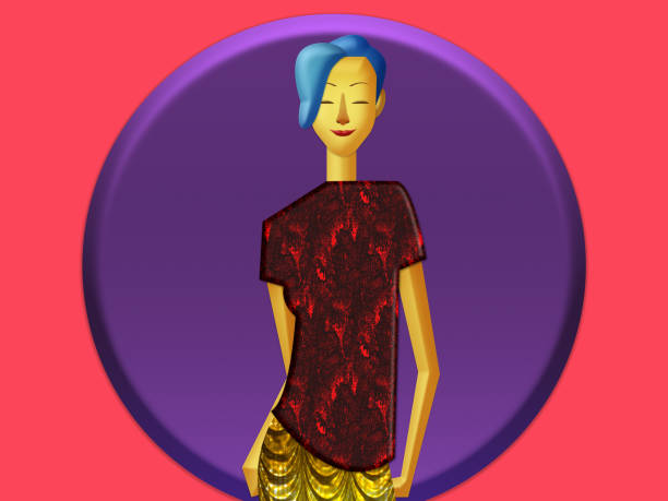 Tailoring And Fashion Design Concept. Red Dress On Mannequin With Sewing Tools On Purple Background. 3d Rendering