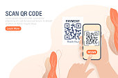 Scan qr code people, great design for any purposes. 3d vector background. Flat design. Vector character illustration.