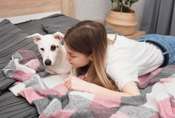 istock Portrait girl with pet. 1307351349