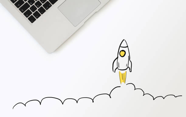 Start leadership rocket business idea desk top view
