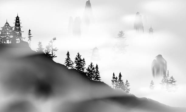 istock Chinese ink and water landscape painting banner background 1307356176