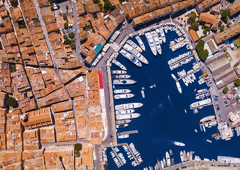 Spectacular aerial panoramic view of Monte Carlo with Marina and Cityscape, Monaco, Europe