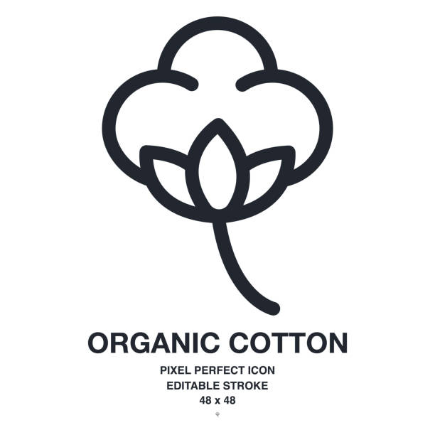 ilustrações, clipart, desenhos animados e ícones de a ilustração do ícone da flor de algodão orgânico. pixel perfeito e traço editável. 48x48. - hundred