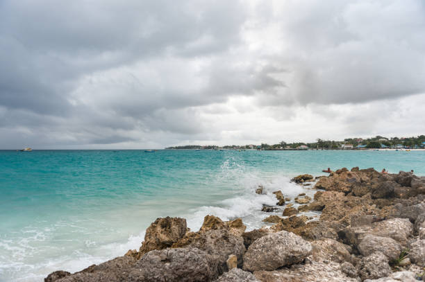istock Miami Beach Landscape with Ocean Waves and Water Splash in Barbados 1307362492