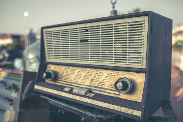 istock Close up old transistor radio in vintage style. 1307364229