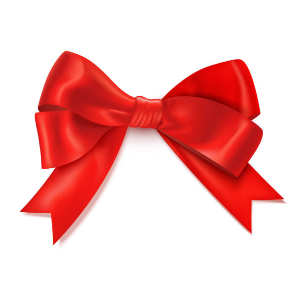 illustrazioni stock, clip art, cartoni animati e icone di tendenza di arco rosso realistico su sfondo bianco. - bow satin red large