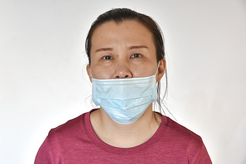 Asian woman sample to wear a wrong position mask