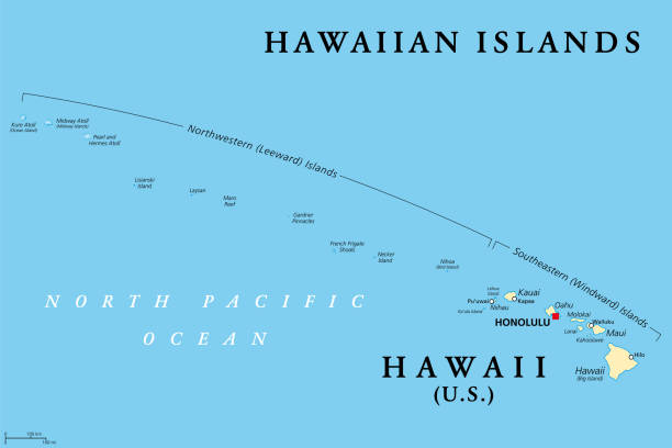 ilustrações, clipart, desenhos animados e ícones de ilhas havaianas, mapa político, o estado do havaí e midway island - hawaii islands map island cartography