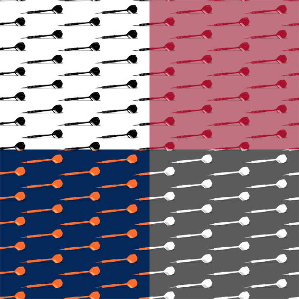다트용 다트 화살표가 있는 매끄러운 패턴 세트입니다. 쉽게 편집 할 수있는 4 가지 색상. 장식 및 직물에 인쇄 장식. 디자인 요소입니다. 벡터 - dartboard target pub sport stock illustrations