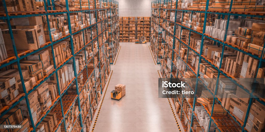 department store full of goods. concept of industry and logistics. department store full of goods. concept of industry and logistics. 3d render. Warehouse Stock Photo