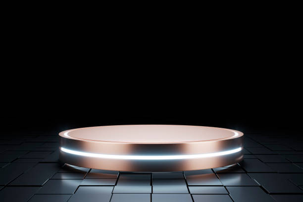istock 3D abstract futuristic background with a bronze pedestal 1307375599