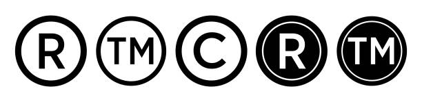 illustrazioni stock, clip art, cartoni animati e icone di tendenza di icona del logo del marchio registrato. icona del simbolo del marchio di copyright eps 10 - invenzione