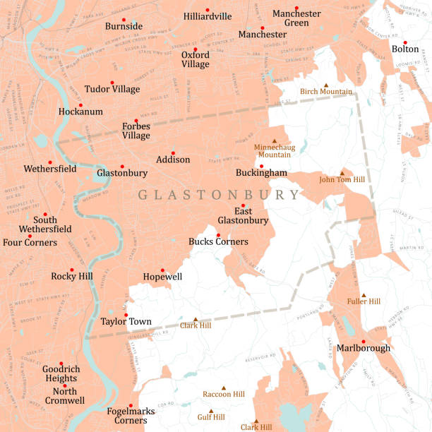 ct hartford glastonbury vector mapa drogowa - glastonbury stock illustrations