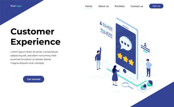 Customer Experience Isometric Design Isometric Landing Page Design for web design and mobile apps customer experience stock illustrations