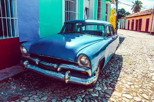 Old Blue Car On The Streets Of Trinidad, Cuba