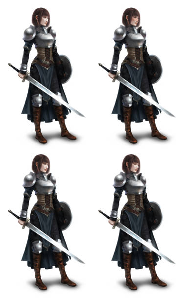 istock A woman whose occupation is a swordfighter 4 facial expressions (expressionless, smiling, shy, closing her eyes) 1307379653