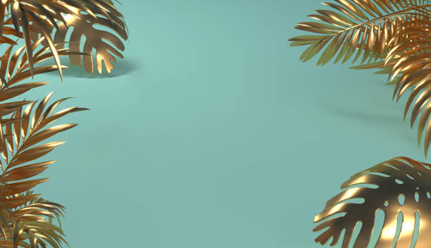 istock Golden leaves creating a frame on pastel teal mint background 1307381115