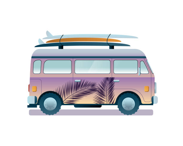 Minibus For The Transport Of Surf Equipment Stock Illustration - Download  Image Now - Car, Surfboard, Beach - iStock