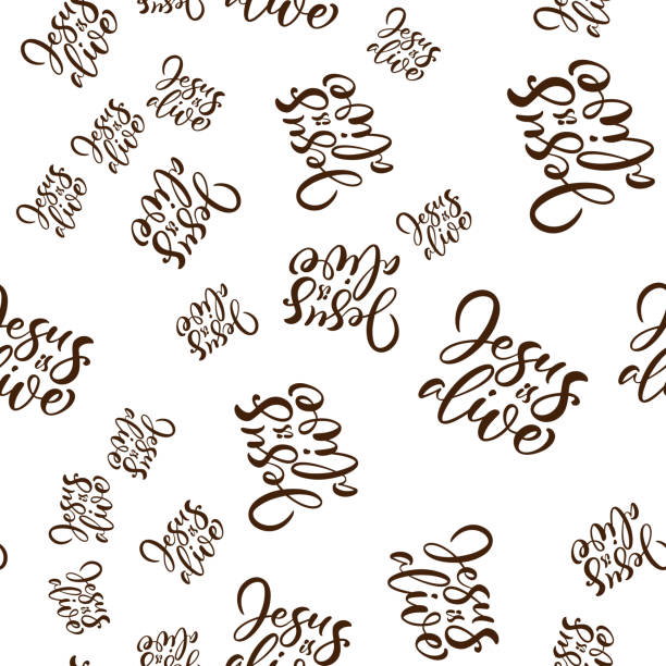 Hand drawn seamless pattern Jesus is alive. Easter Calligraphy lettering Vector phrase text. Christ illustration Greeting Card. Handmade quote on isolates white background Hand drawn seamless pattern Jesus is alive. Easter Calligraphy lettering Vector phrase text. Christ illustration Greeting Card. Handmade quote on isolates white background. hass avocado stock illustrations