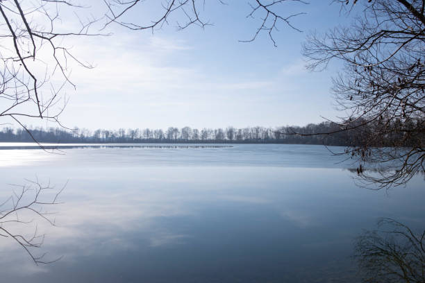 istock In winter, the bare branches of various trees form a frame around a lake with a sky in Bavaria 1307383461