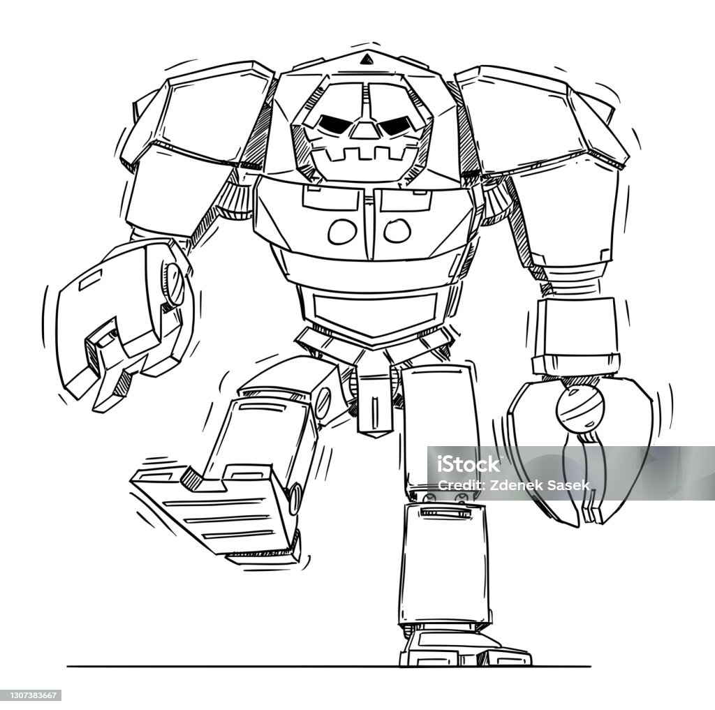 Robot Độc Ác Lớn Đi Bộ Dạng Xem Phía Trước Thiết Kế Nghệ Thuật ...