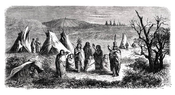 ilustrações de stock, clip art, desenhos animados e ícones de native american indian sioux camp 1864 - native american illustrations