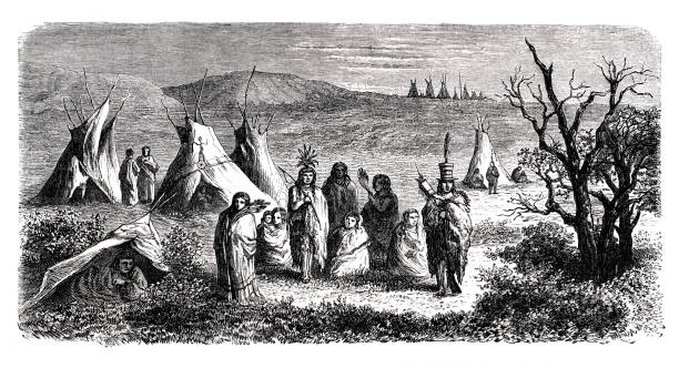индейский индийский лагерь сиу 1864 - cherokee stock illustrations