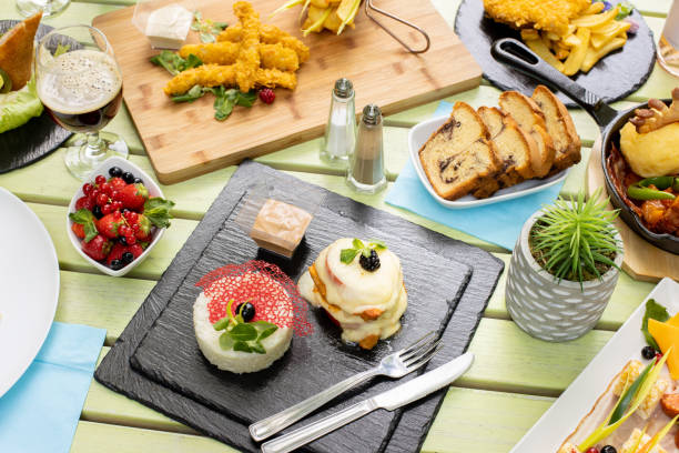 istock tasty fresh brunch, on restaurant table, outside 1307387489